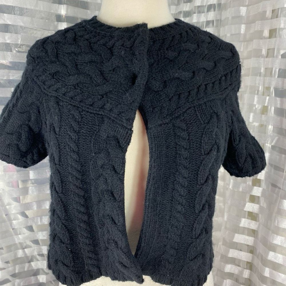 BCBG MaxAzria Black Short Sleeve Cable Knit Sweater